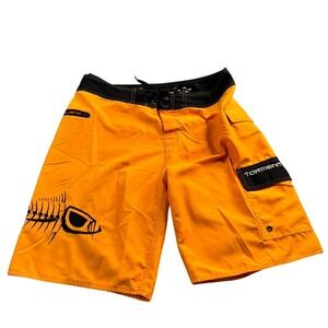 Tormenter Orange Fish Bone Graphic Board Shorts Men's Size 36 Swim Trunks